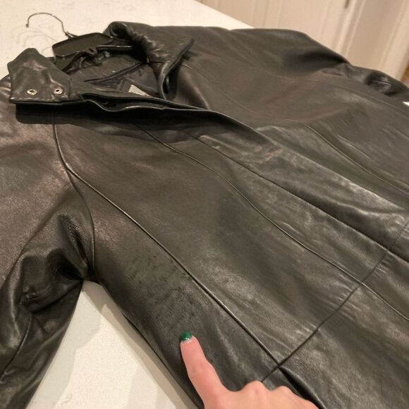 TIBDA Leathers Vintage Black Ankle Length Leather Trench Coat Size 6 - Picture 10 of 16